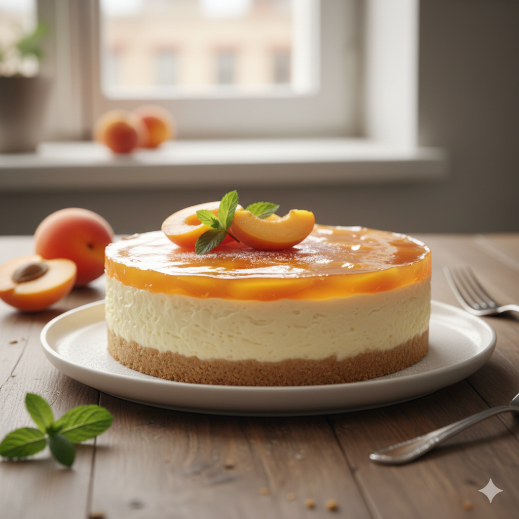 sütés nélküli barackos sajttorta, csokis kekszalappal,