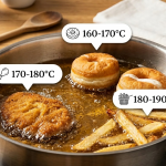 az olvasó megismerheti, hogy milyen sütési hőfokat kell alkalmazni egy rántotthús vagy egy fánk készítésekor