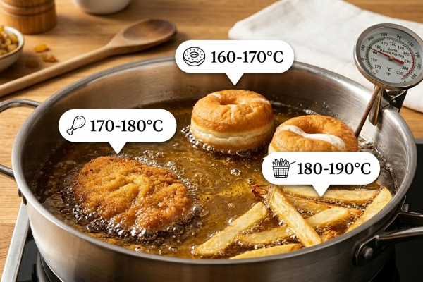 az olvasó megismerheti, hogy milyen sütési hőfokat kell alkalmazni egy rántotthús vagy egy fánk készítésekor